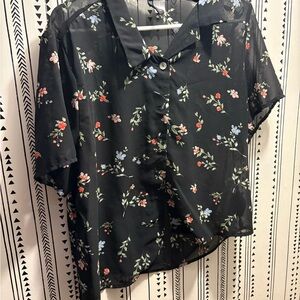 H&M Black Floral Button Down Shirt